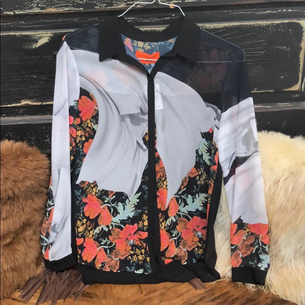 Sheer floral print clover canyon button down